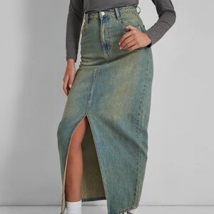 Vintage Wash Maxi Denim Skirt
